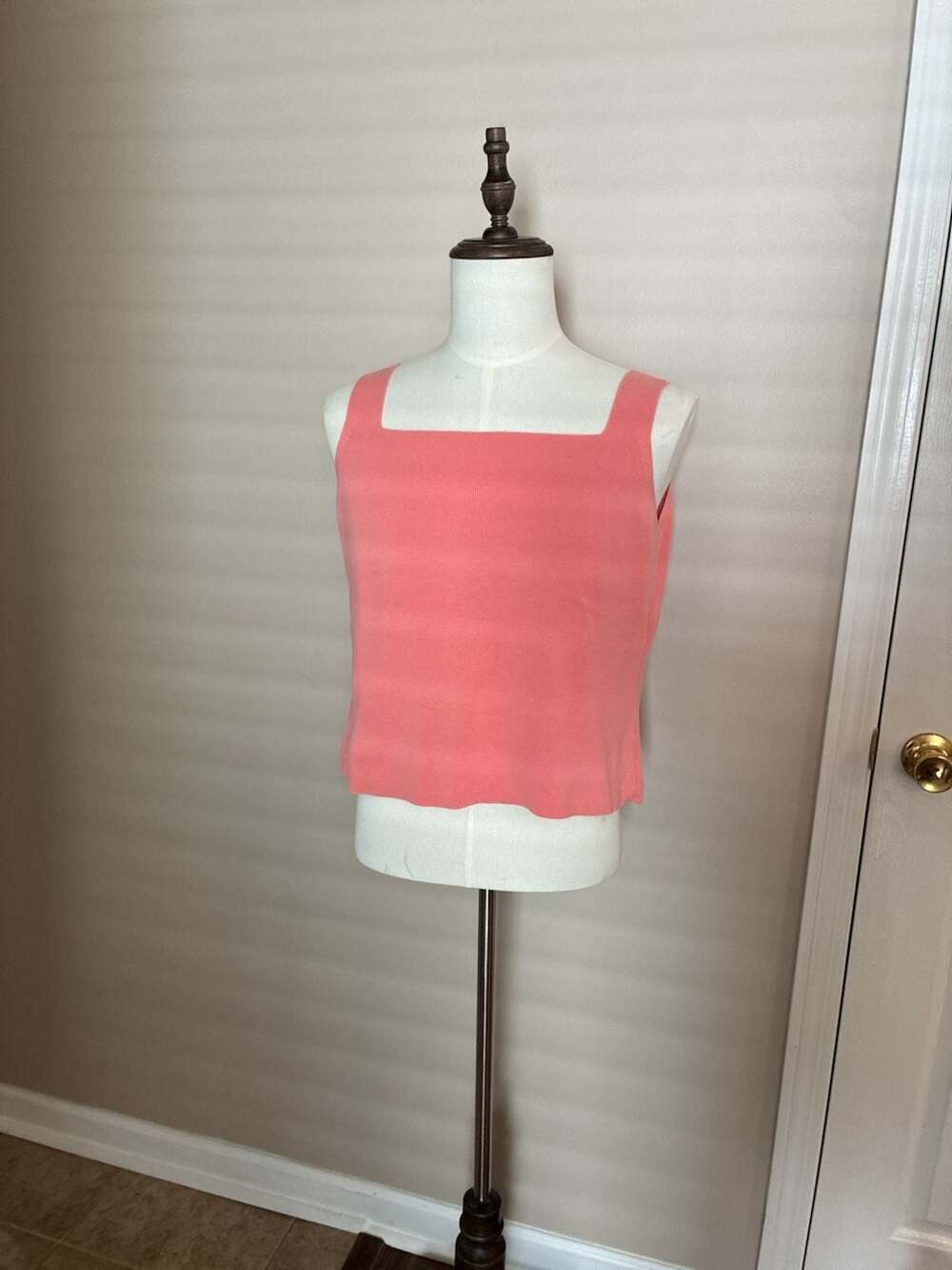 Field Manor Modern Classics Pink Cotton Knit Square Neck Tank Top Size L